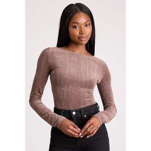 Lulus Gina Light Brown Shiny Velvet Long Sleeve Top - Size M